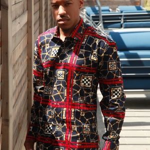 Men’s Long Sleeve Casual Shirt, African Print XL